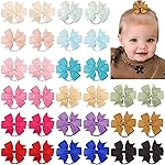 30PCS 2 Inches Baby Girls Hair Bows Ties Mini Pinwheel Boutique Elastic Hair Rubber Ribbon Hair Band Accessories for Kids Toddlers Infants