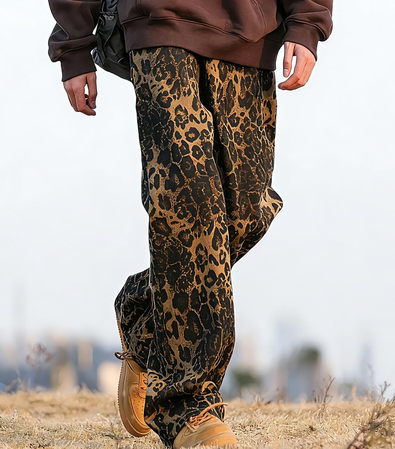 FantasyGears Stretchy Leopard Print Wide Leg Jeans for Women Men Streetwear Oversized Baggy Casual Pants - Image 2