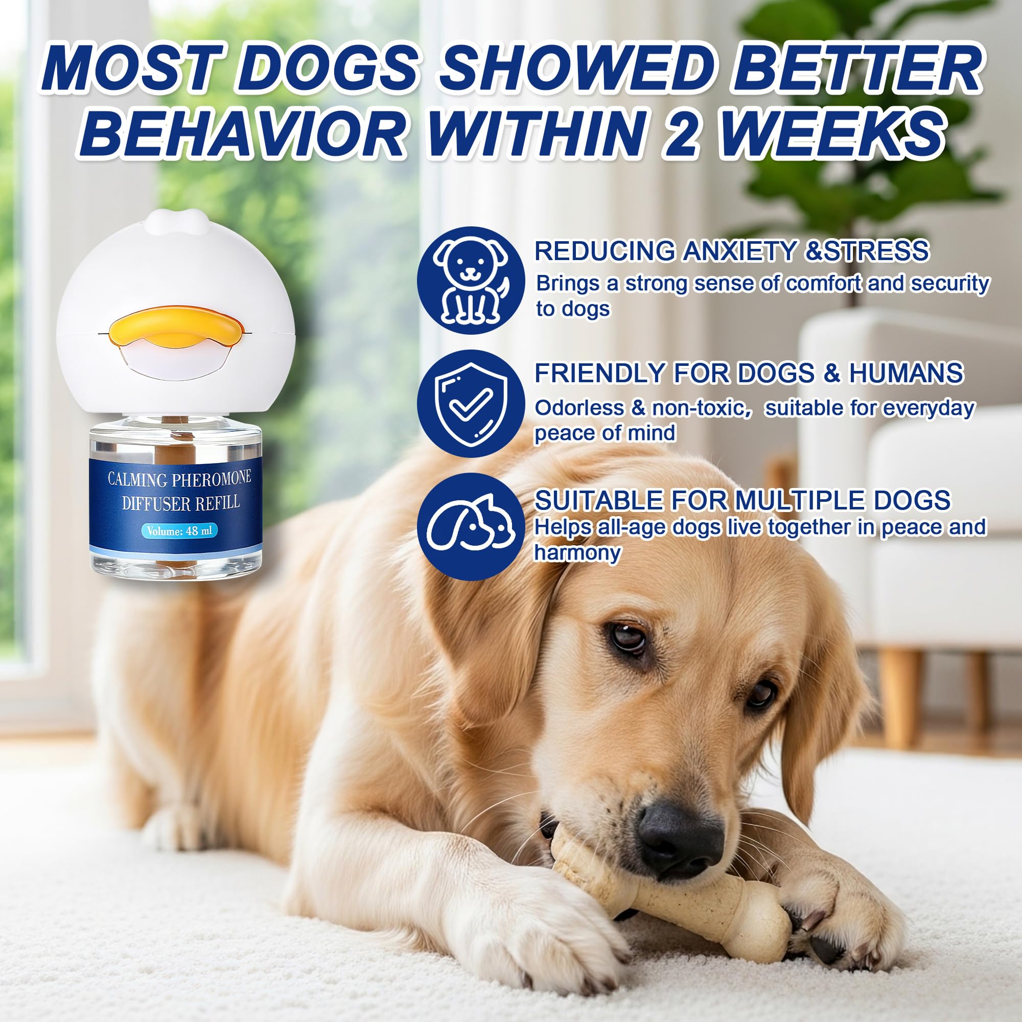 9-IN-1 Hund beruhigende Pheromon Diffuser (3 Stecker in + 6 Refills), Entlastung Angst, Sturm Stress & Indoor Verhalten Unterstützung, 180 Tag, Geruchlos sichere Formel