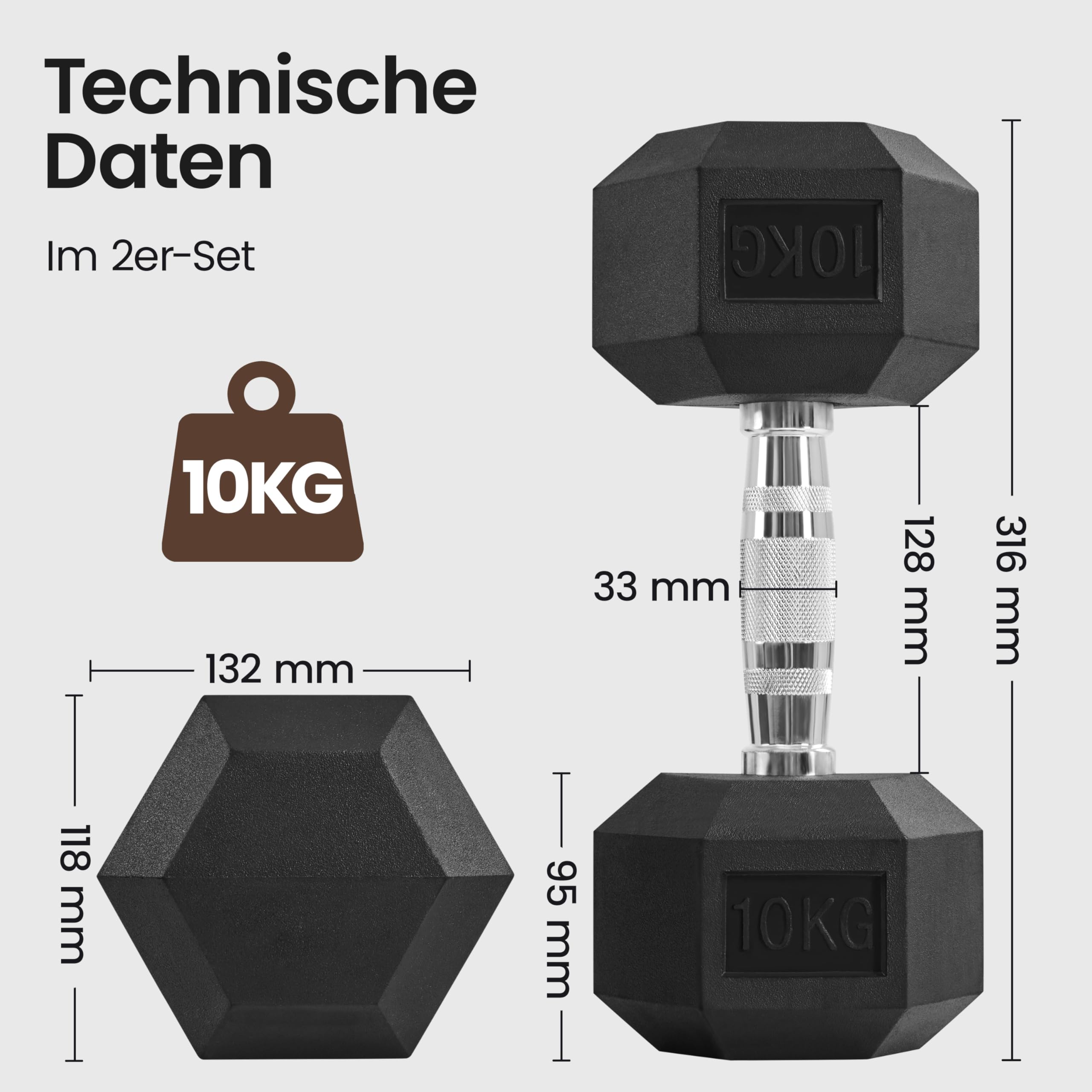 Yaheetech 2er-Set Kurzhanteln 5/10 kg Hexagon Hanteln Gummiummantelt & Bodenschonend Sechseckige Anti-Rutsch-Hanteln für Ganzkörpertraining im Heim-Fitnessstudio
