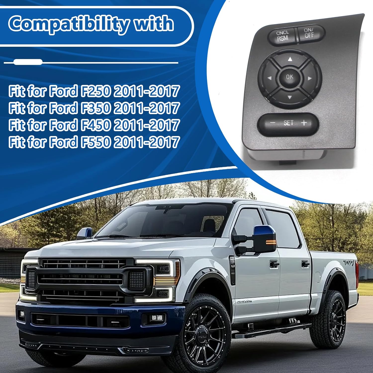 SW6770 Steering Wheel Cruise Control Switch Left Side Replacement for Ford F250 F350 F450 F550 2011-2017 Replace SW-6770 BC3T-9E740-AFW BC3T-9E740-AEW