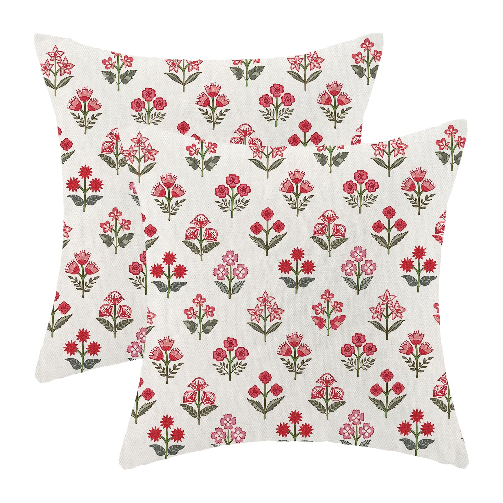 Red Pink Pillow Covers 20 x 20 Inch Set of 2 Boho Sage Green Floral Spring Summer Outdoor