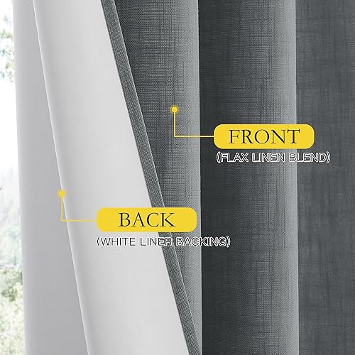 Miniatura 5 de NICETOWN Cortinas de lino 100% absolutamente opacas con forro blanco aislado térmico, 52 pulgadas de ancho, 2 paneles, cortinas de 84 pulgadas de