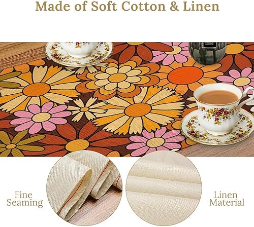 Miniatura 5 de Camino de mesa floral retro de los años 70, hippie, bohemio, de los años 60, camino de cena de flores para el hogar, cocina, mesa de comedor,