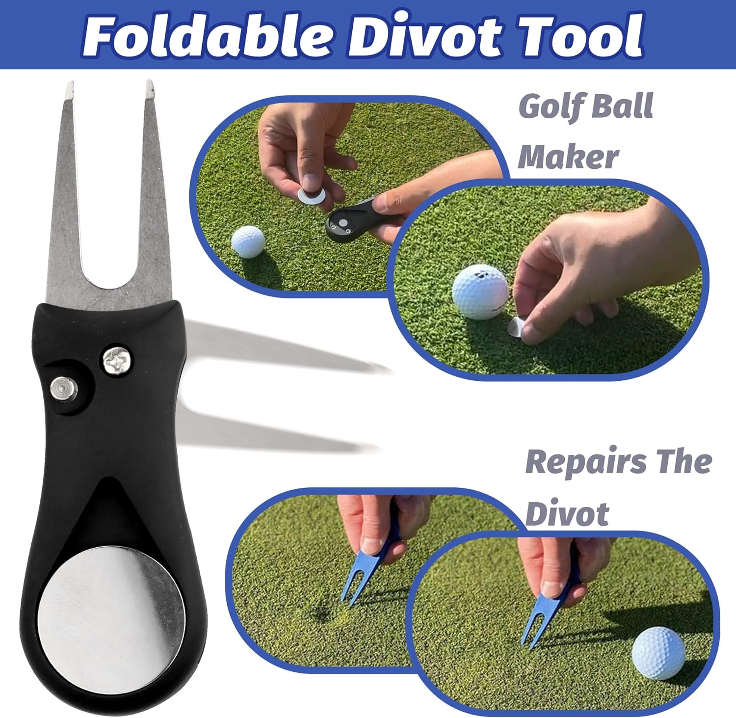 Golf Towel Set - 3 Microfiber Waffle Pattern Golf Towels & Club Brush & Divot Repair Tool, Accessories for Men & Women - Image 5