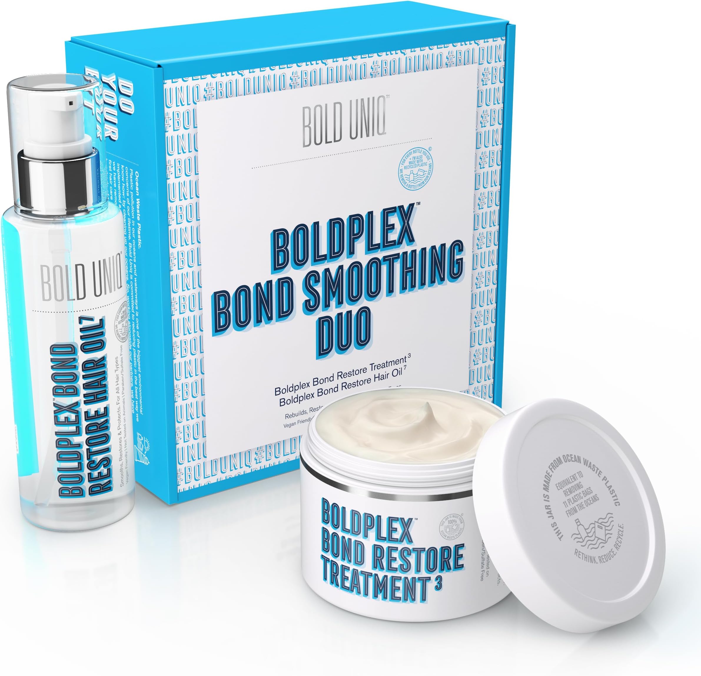 Boldplex 3 & 7 Bond Restore Protein Treatment & Oil Duo for Dry & Damaged Hair - Hydrating Formula for Curly, Colored, Frizzy, Broken or Bleached Types. Cruelty-Free & 100% Vegan