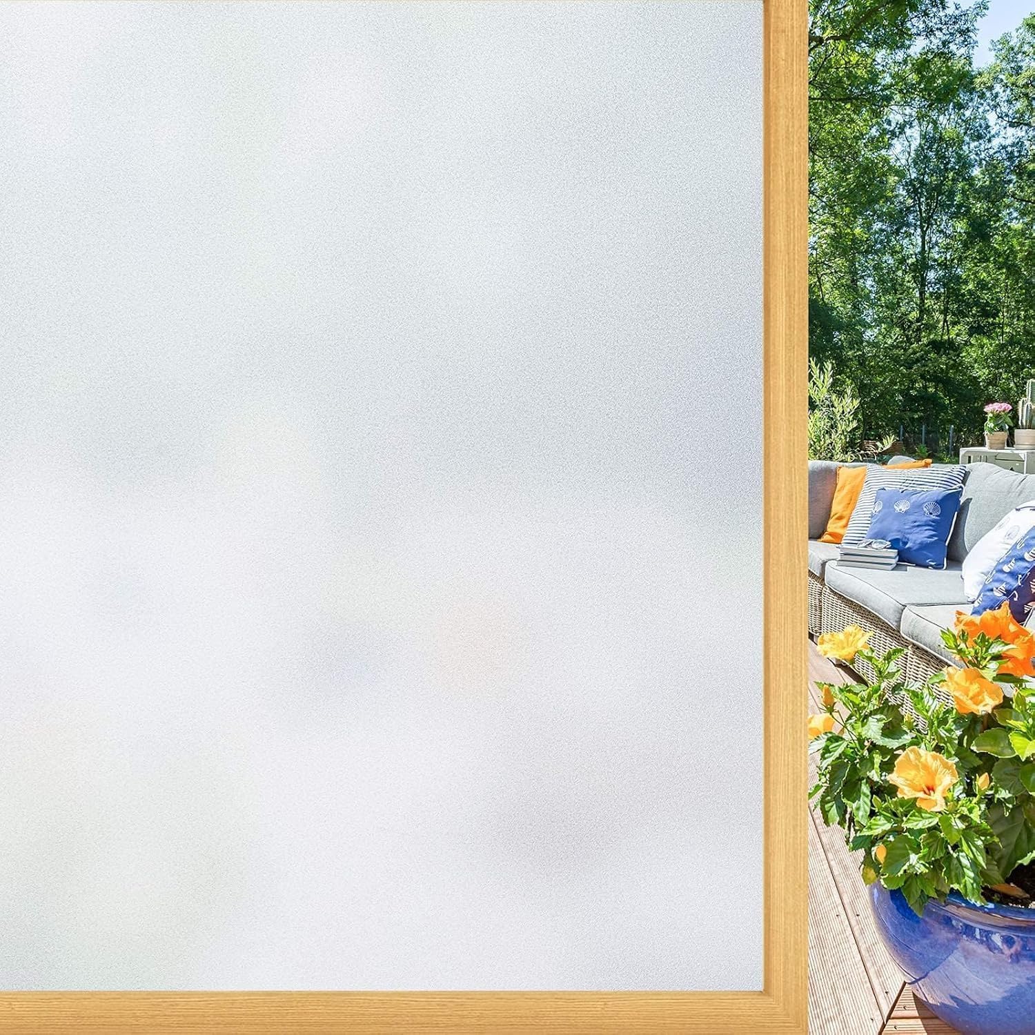 Privacy Window Films, 200x60cm Frosted Glass Sticker, Opaque Static Cling for Bathroom Door, UV Blocking Heat Control Coverings, Non Adhesive Decorative Film for Home Office and Front Door