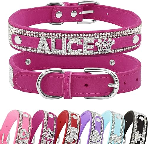 Collar de perro de cristal personalizado con nombre brillante, collar de perro con diamantes de imitación brillantes para perros pequeños, medianos