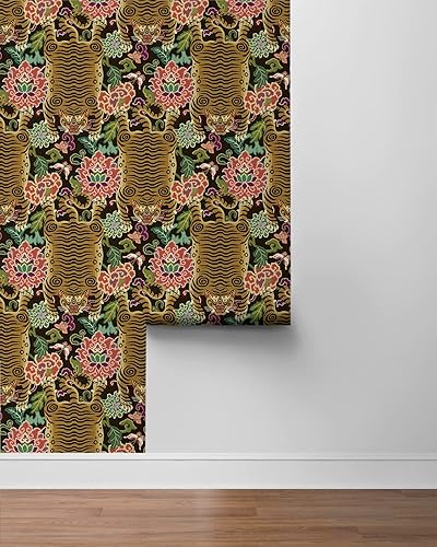 Miniatura 7 de Surface Style - Papel tapiz para despegar y pegar, papel tapiz de chino tigre caprichoso para dormitorio, comedor, tocador, autoadhesivo, vinilo,