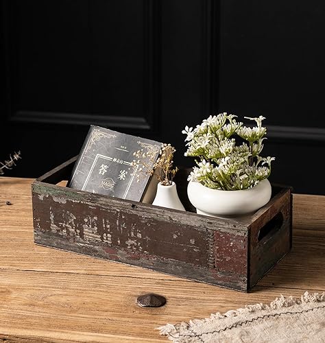 Miniatura 9 de TIMRIS Caja de almacenamiento de madera envejecida de granja, caja de decoración rústica para baño, cesta decorativa para tanque de inodoro, bonito