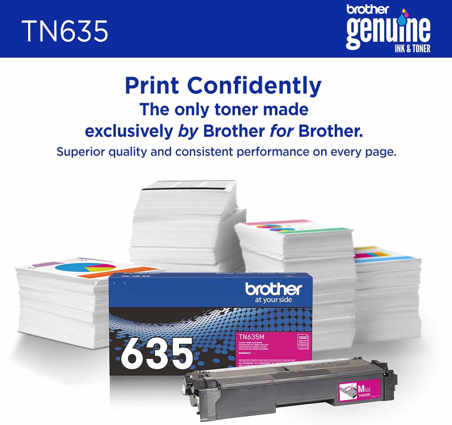 Brother Genuine TN635M Standard Yield Magenta Toner Cartridge, 1 Pack