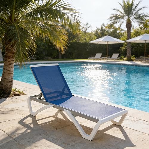 Miniatura 20 de Kozyard Tumbona para exteriores, tumbona ajustable para patio con marco de aluminio y patas de resina, tela de textileno para piscina, patio trasero