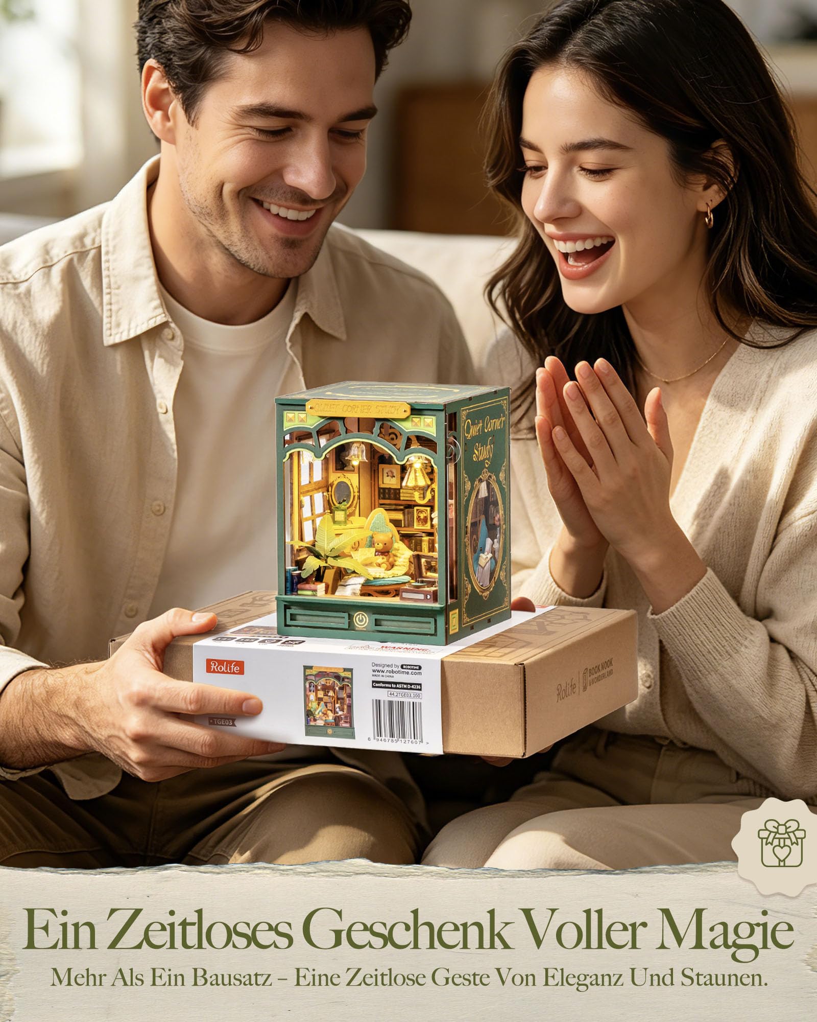 Rolife Book Nook Kit für Erwachsene Miniatur Haus Selber Bauen mit Licht Booknook Bausatz 3D-Holzpuzzle Bücherstütze für Regal Bibliothek Bücherregal Dekoration