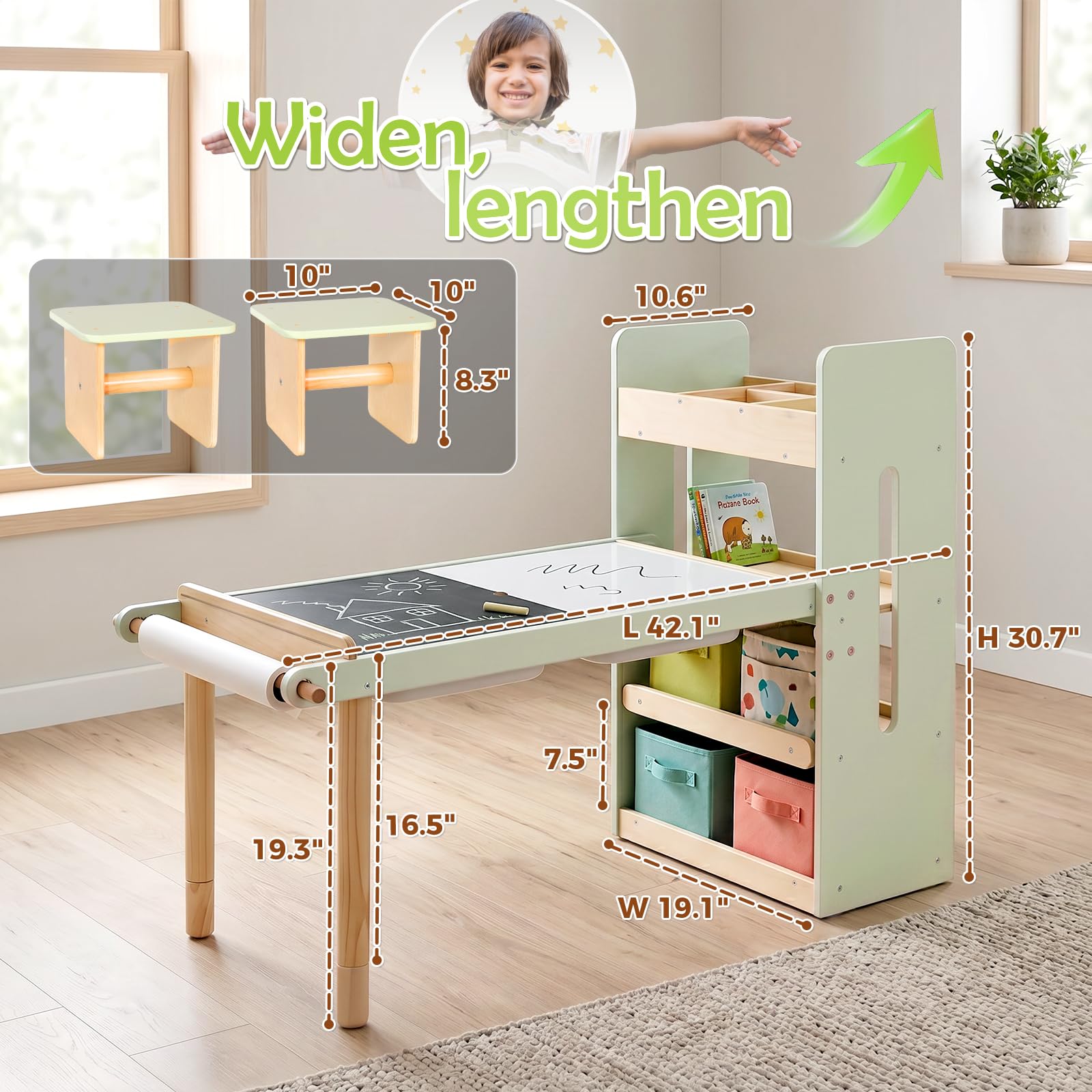 LOL-FUN Table Sensorielle pour Enfant avec 2 Petits Tabourets, Cadeau Table en Bois avec 2 Bacs de Rangement pour Garçons et Filles,Table D'activités pour Apprendre, Jouer et Dessin