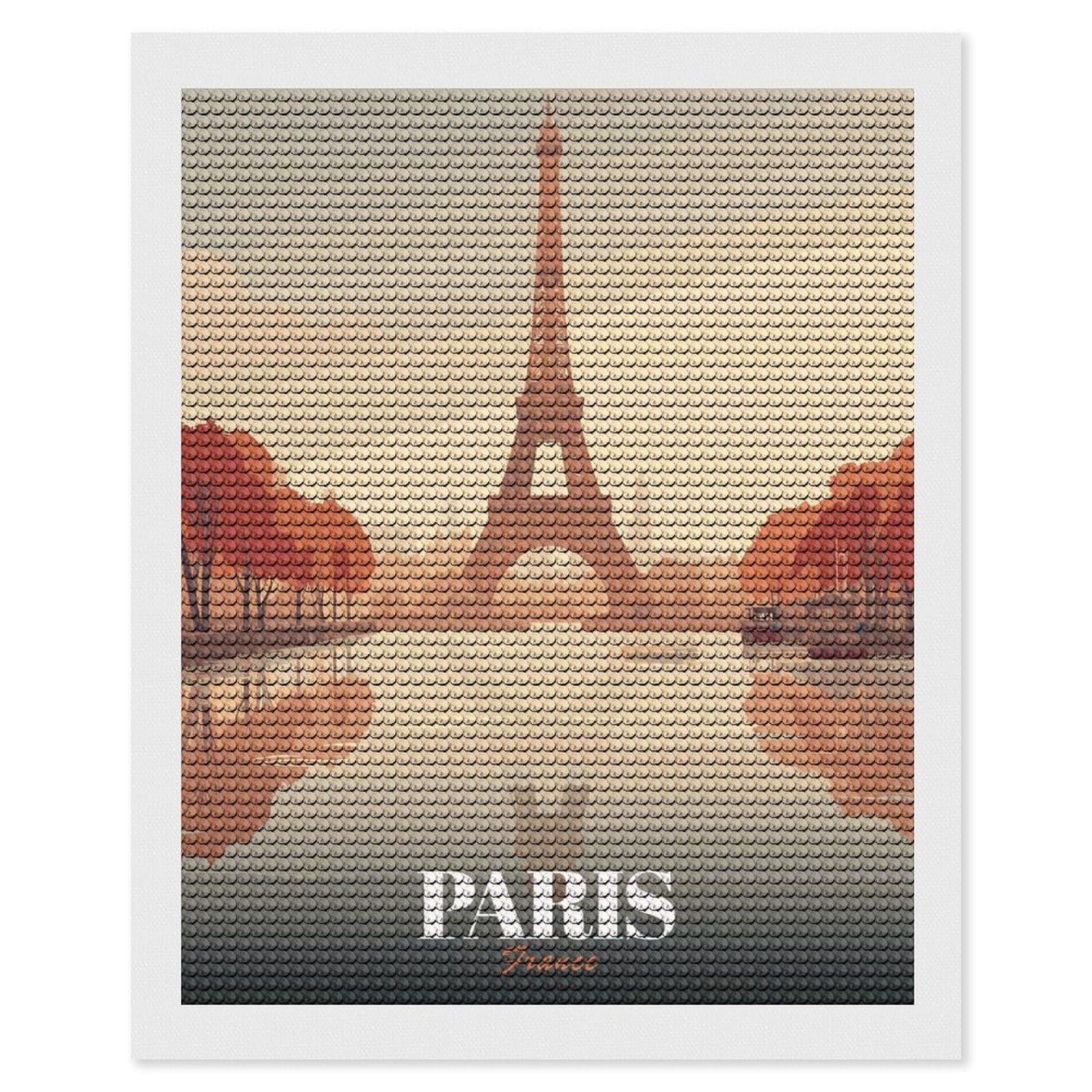 Junmoney Paris Eiffel Tower Travel (3) Diamond Painting Canvas Set 16"x20", for Beginners, Complete Accessories, Christmas Gift, Modern Decor