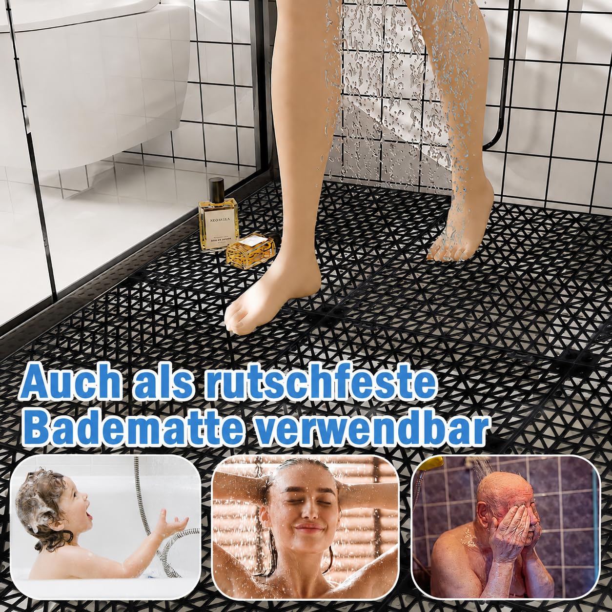 12 Stück Duschmatte rutschfest 30x30 cm, PVC rutschfeste Drainagematten mit Ablauflöchern, Modulare Spleißen Bodenmatte Rutschmatte für Dusche Badezimmer Balkon Pool, Sauna