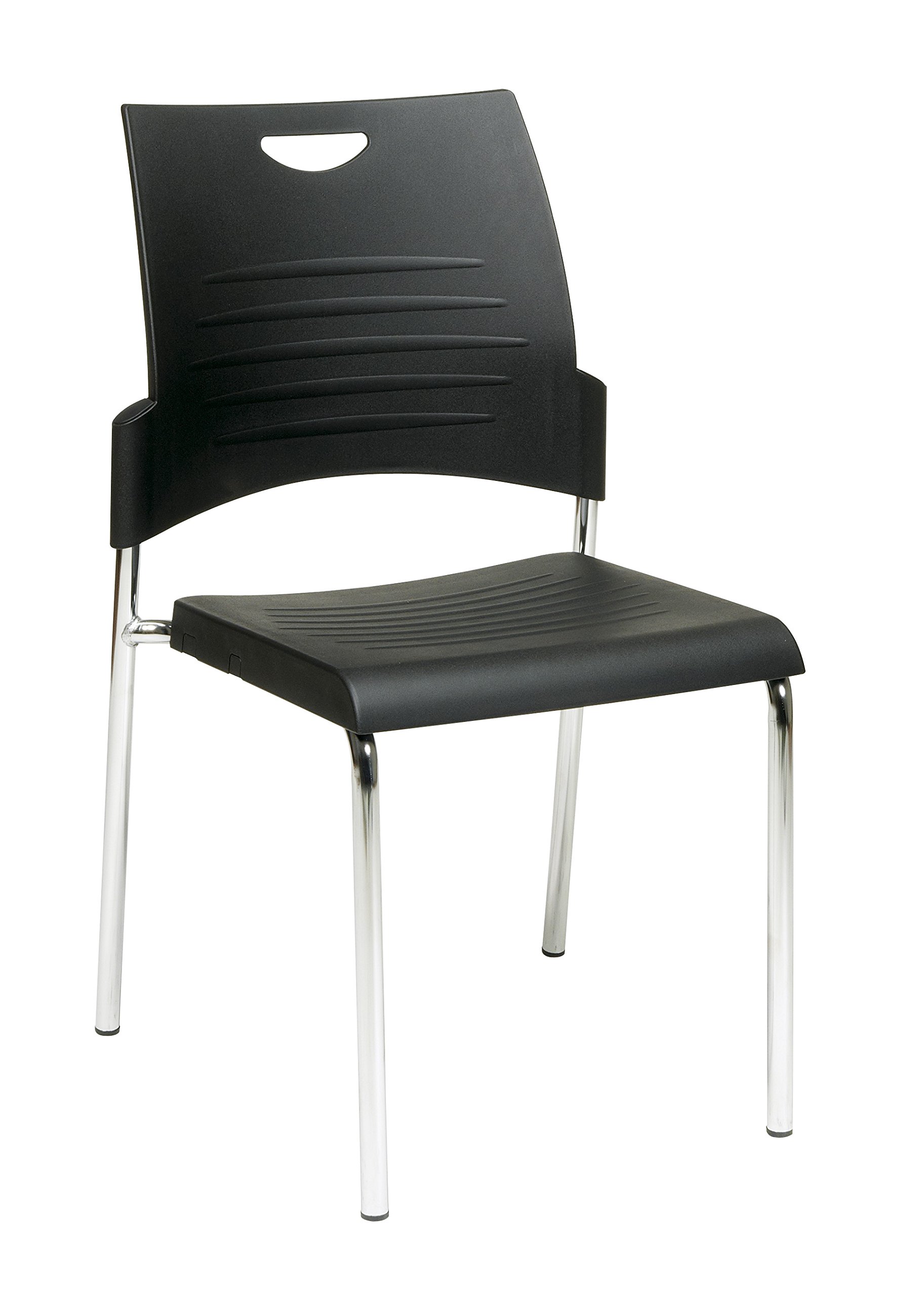 Office Star STC Series Plastic Seat and Back Stacking Chair with Chrome Finish Steel Frame, Straight Leg, 2-Pack, Black