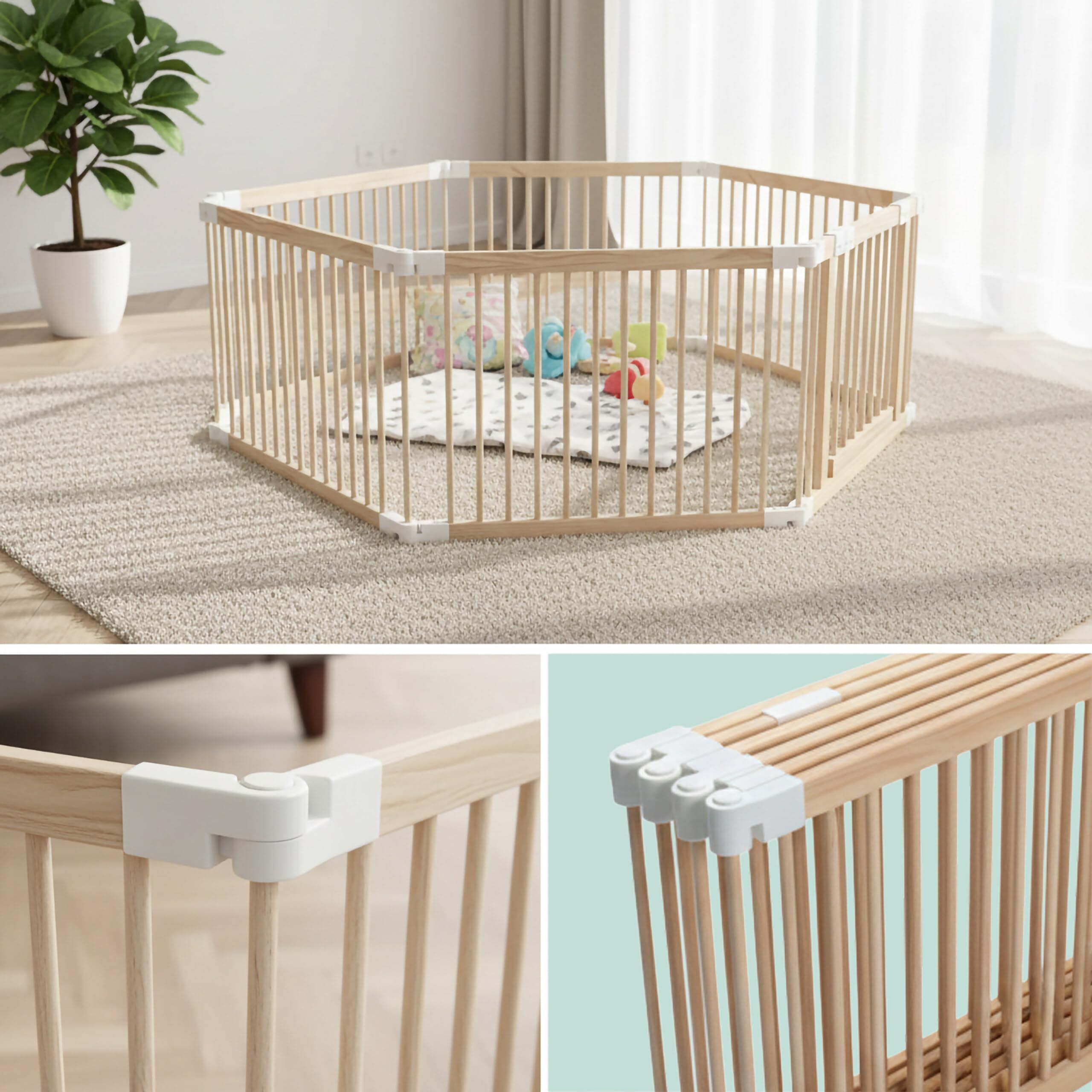 Parc pour bébé Relaxdays, Parc Flexible avec Porte, 8 Panneaux H x L : 61 x 84,5 cm, Aire de Jeu sécurisée, Bois de pin.