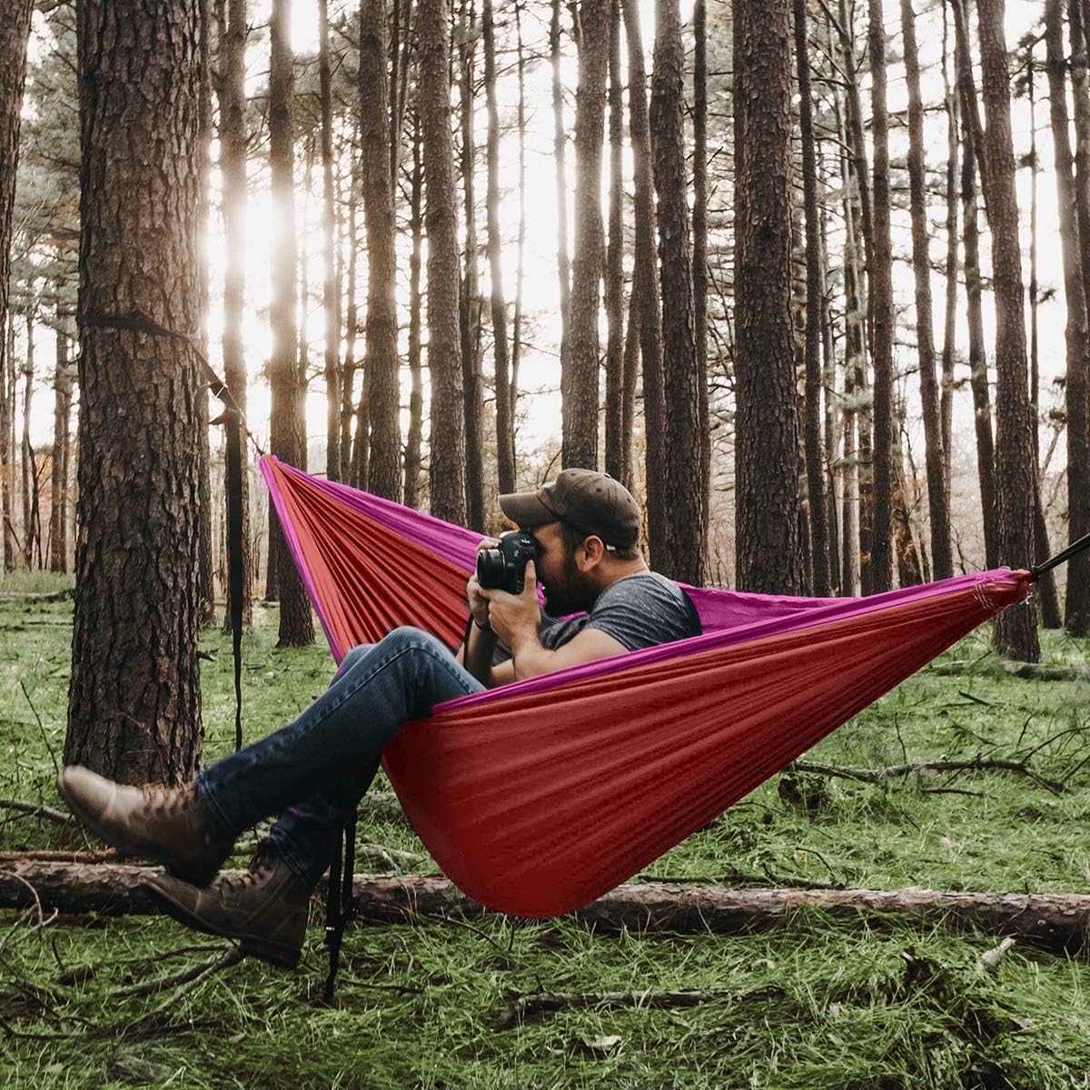 ETROL Camping Hammock,Double & Single Portable Parachute Hammock with Tree Straps,Lightweight Outdoor Tree Hammocks for Beach Travel Backpacking Backyard Patio Hiking - Comes with 2 Carabiner