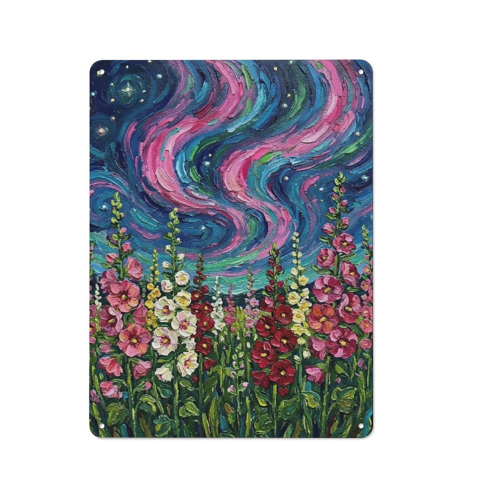 Junmoney Style-9 Floral Field Under Aurora Painting Shop Front Style Metal Wall Decor 40X30cm, Bistro Metal Sign For Takeaway, Bar, Kitchen Or Counter Area