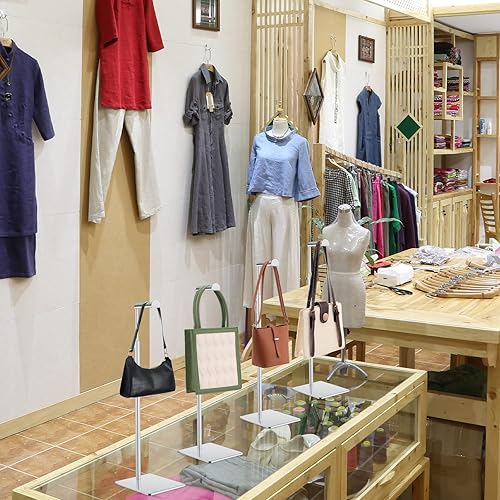 Miniatura 6 de Soporte de exhibición de bolso de acero inoxidable, 4 piezas, soporte de exhibición de bolso de mano, soporte de altura ajustable para boutique,