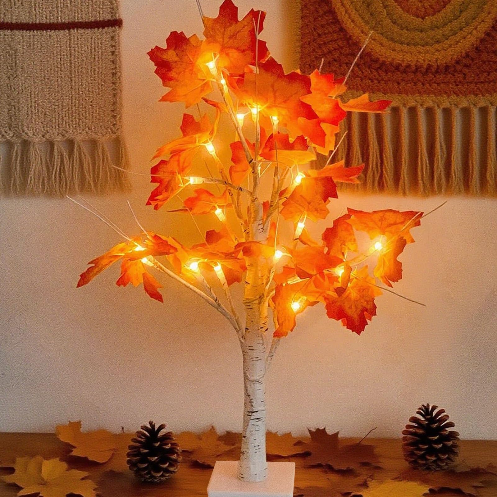 XVZ LED Tree Light, 24 LED Maple Tree Table Lamp, USB/Battery Operated Christmas Tree Lights for Autumn, Home, Party, Christmas Decoration - Warm White