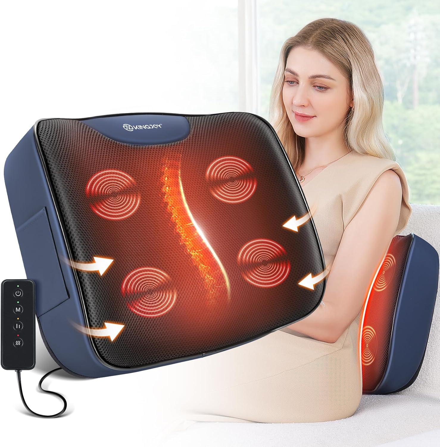 Heated Lumbar Support Pillow for Office Chair, Ergonomic Back Support Pillows with Vibration, Memory Foam Chair Back Massager for Pain Relief, 3 Heat Levels & 3 Massage Modes, Gifts for Mon Dad