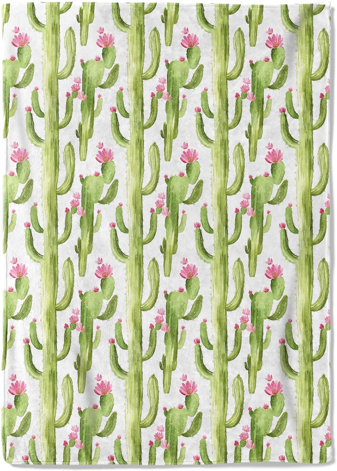 Cactus Fleece Blanket - 50x60in Vibrant Green Cacti and Pink Flower Throw Blankets,Soft Cozy Lightweight, for Living Room Home Southwestern Desert Decor and Kids Women Girls Spring Gifts