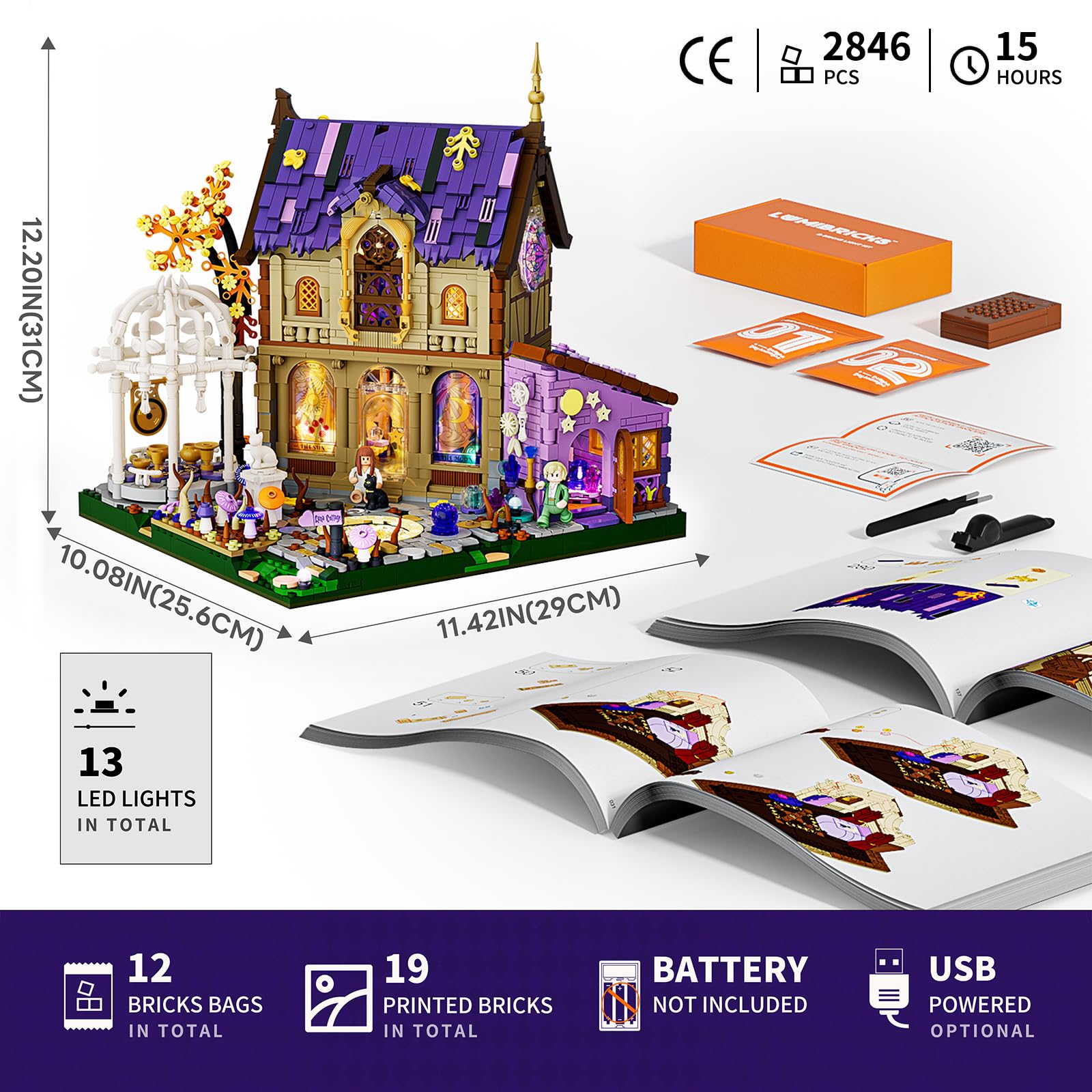 Lumibricks Seria Retro House: Luna Cottage - Zestaw do budowania muzyki z modułami dźwiękowymi uzdrawiającymi, spersonalizowana zamienna audio, obrotowa platforma astrologiczna