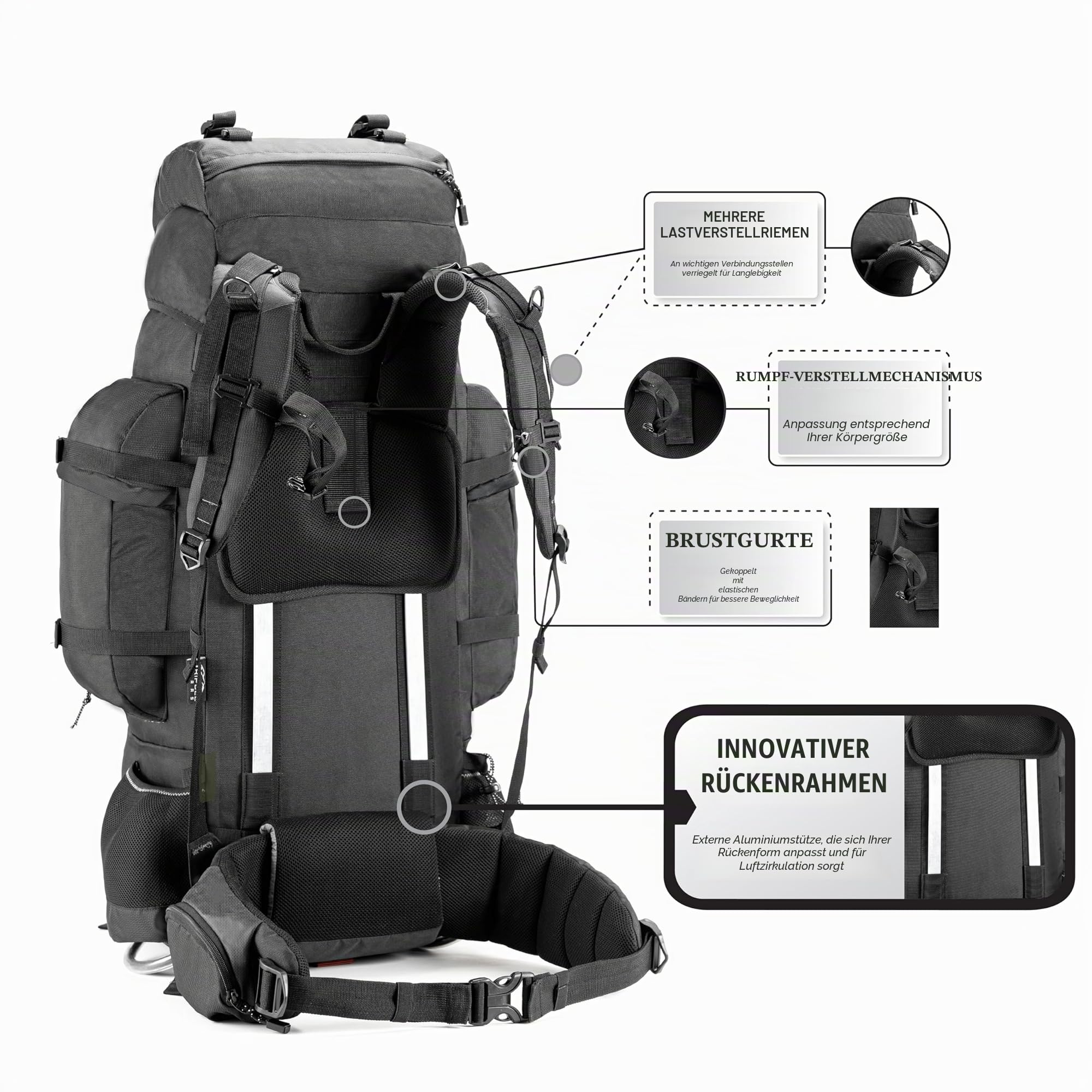 Tripole Colonel Pro Rucksack Mit Metallrahmen | Frontöffnung | Abnehmbare Tasche | Regenschutz