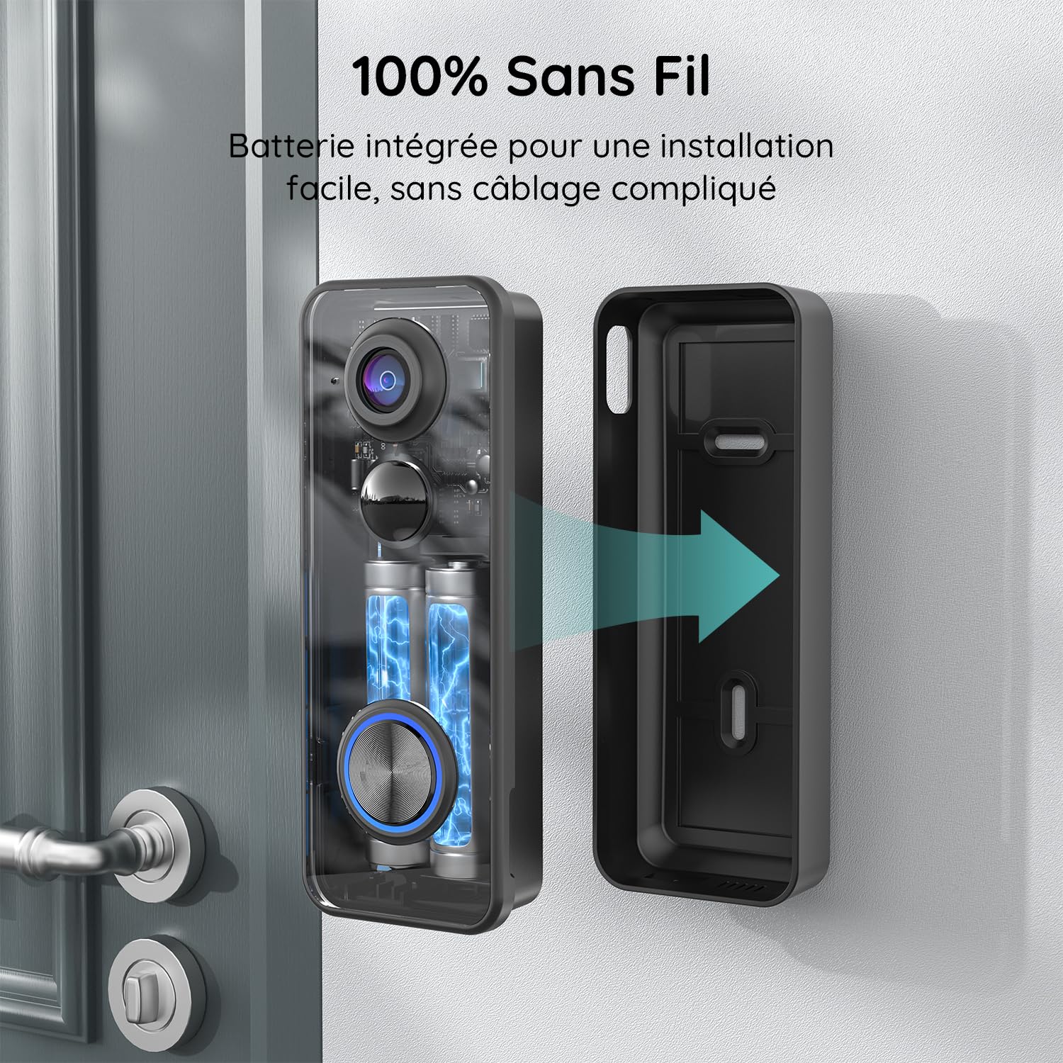 BOIFUN 2K 3MP Sonnette sans Fil Exterieur Etanche, Vue Panoramique à 180°, Détection IA Avancée, Installation Facile, Vision Nocturne, Compatible avec Alexa, IP65 étanche, Wi-FI 2,4 GHz Uniquement