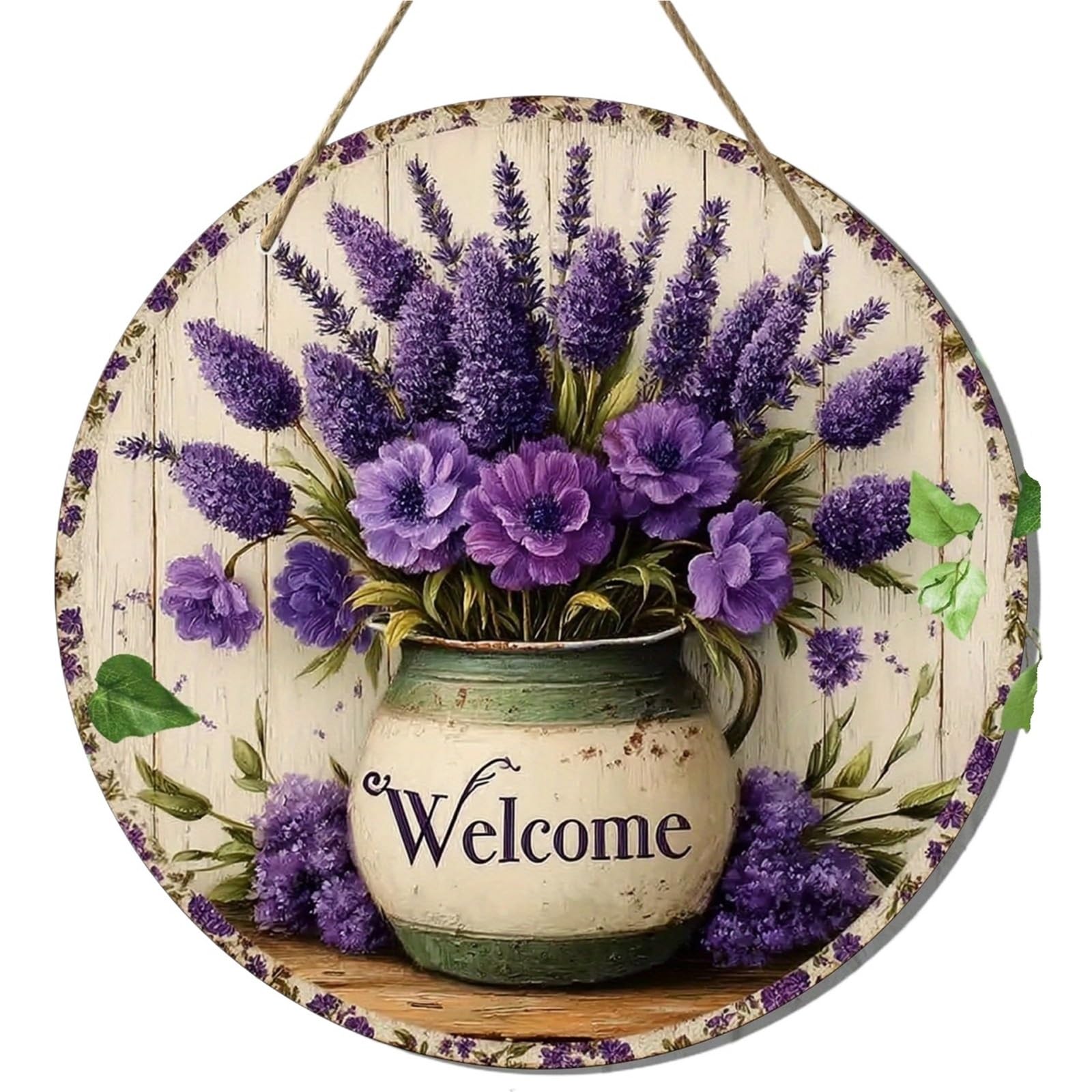 Wooden Welcome Sign 1pc Vintage Lavender Welcome Sign - Floral Wall Decor With Purple Blooms, Rustic Decoration Plaque For Home for home(30x30)