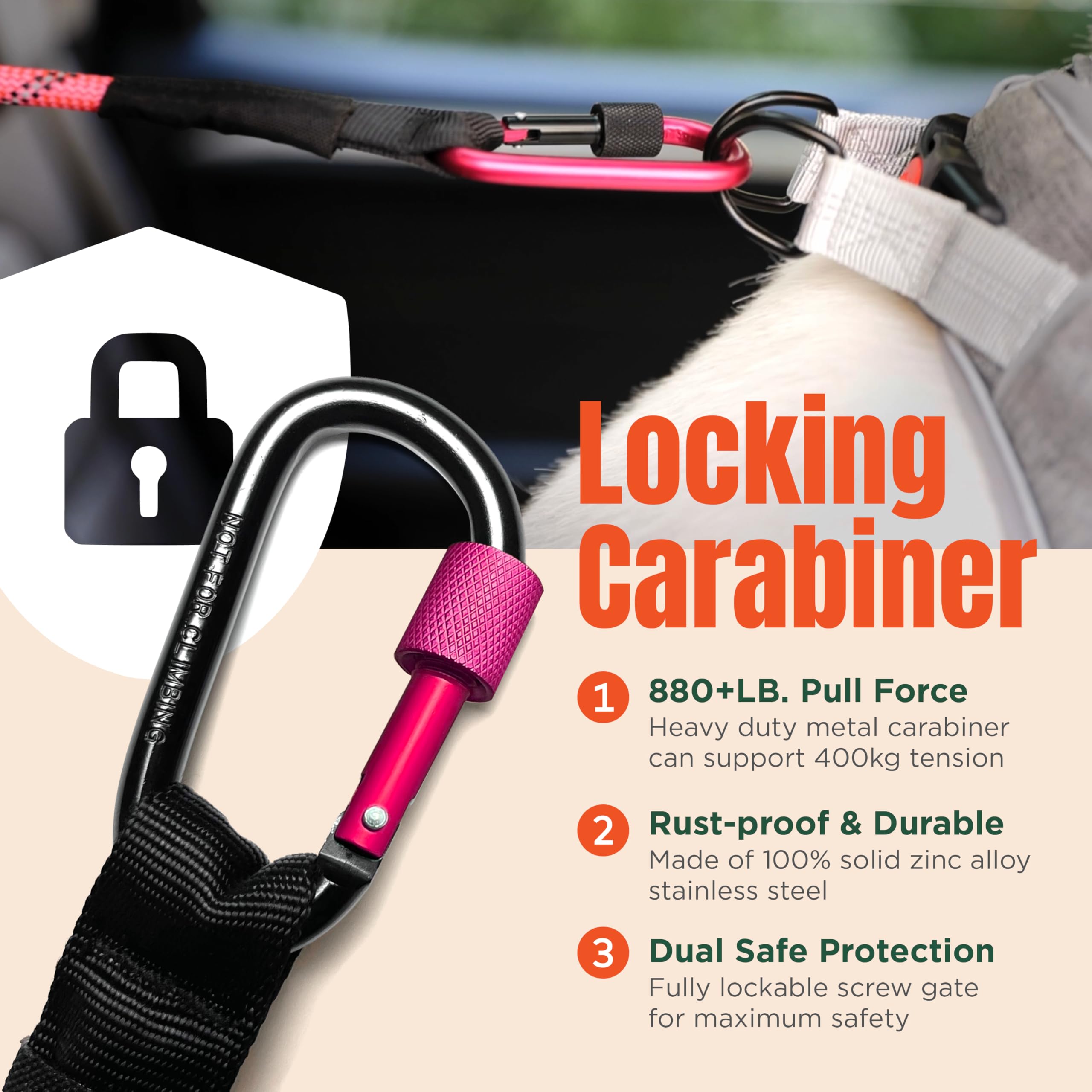 ARCA PET Sicherheitsgurt | Universeller Hunde-Sicherheitsgurt | Langlebiger, reflektierender Auto-Sicherheitsgurt für Hunde mit Clip-Hakenriegel, Schnalle und Karabiner aus Legierung - sichere und