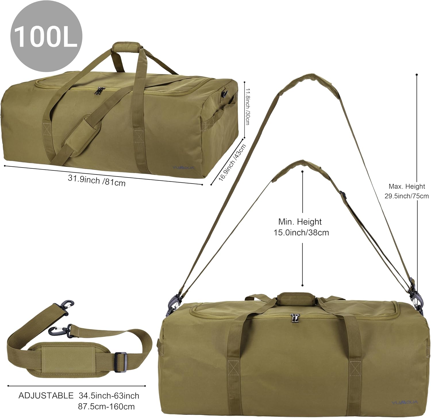 Large Duffle Bag for Travel, 100L Travel Duffel Bags for Men, 900D Polyester Water & Tear Resistant Extra Large Travel Bag Heavy Duty Moving Bags for Sport Camping Gear Holiday Decor Storage - Image 7