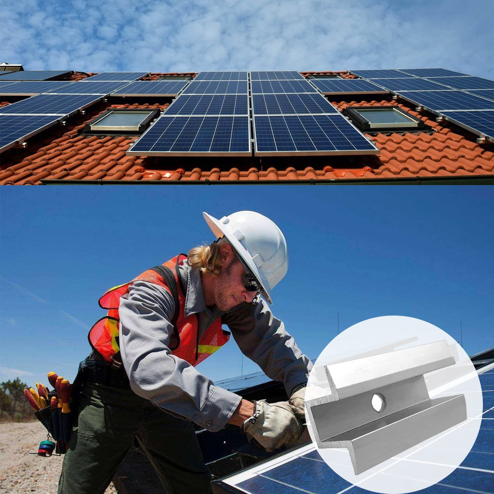 20 paneli słonecznych aluminiowe wsporniki mocujące do panelu słonecznego Zestaw montażowy do panelu słonecznego centralny zacisk wysokość modułu 30-50 mm