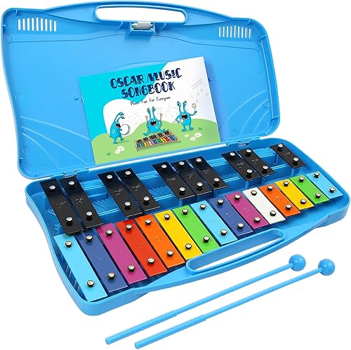 MINIARTIS Glockenspiel Xilófono  Xilófono de 25 notas con teclas metálicas coloridas para niños  Instrumento musical de percusión  Juguete musical