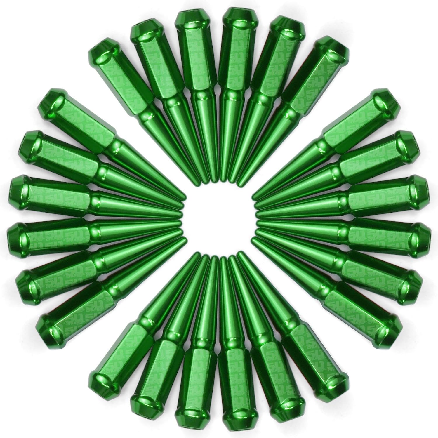 50 Caliber Racing 12x1.25mm Wheel Spiked Lug Nuts with Extended Spike Design, Fits Nissan, Subaru, Infiniti, Chevy, Kawasaki, Yamaha, Geo, Chevrolet, Suzuki, (Set of 24, Green)