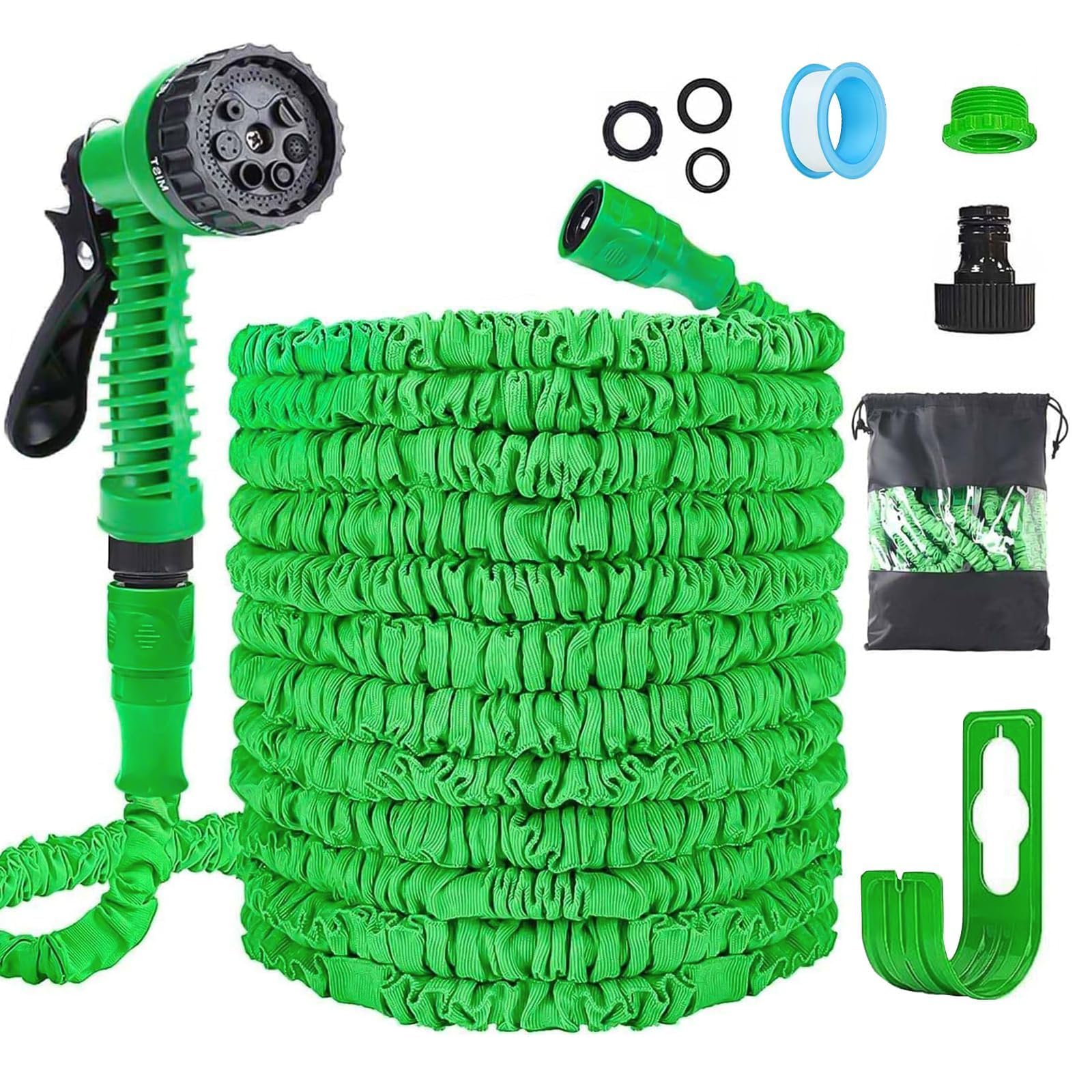 Expandable Garden Hose Pipe 30m/100ft, Heavy Duty Flexible with 7-Function Spray Gun, 3/4" 1/2" Fittings, Double Layer Latex Core Hosepipe, Durable & Anti-Leak Kink Free (Black) — view 10