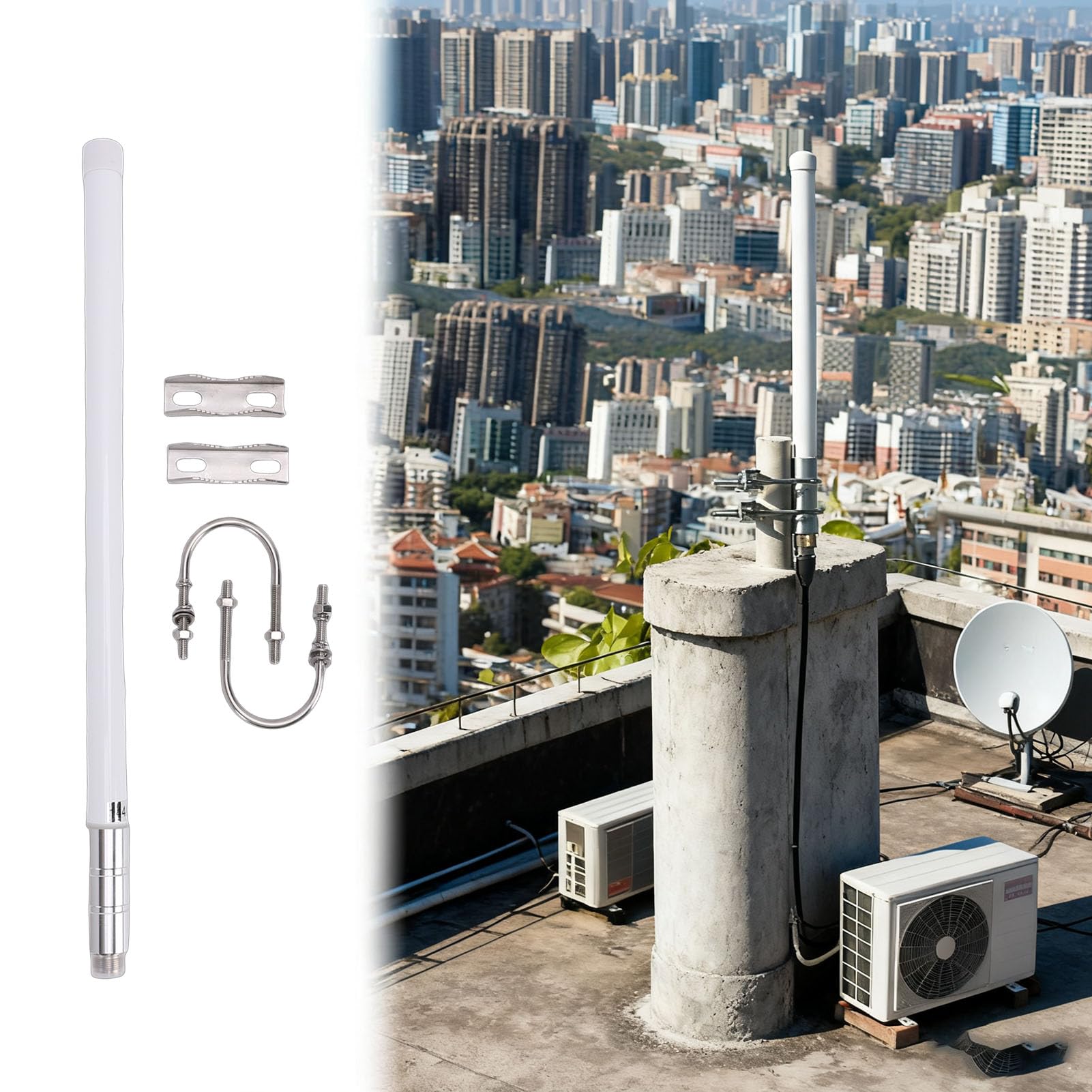 Antena Exterior Aérea de Estación Base de Doble Banda VHF UHF 144/430MHz con Conector Hembra PL-259 para Repetidor de Radioaficionado Transceptor Móvil