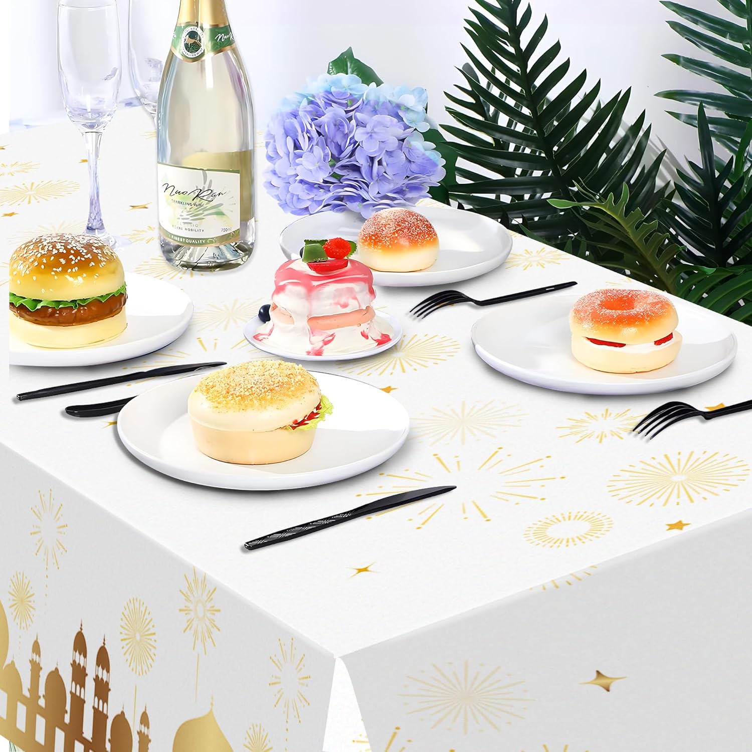 3 Pcs Plastic Ramadan Mubarak Party Tablecloth, Ramadan Mubarak Table Cover Disposable Eid Mubaraks Table Cloth for Eid Theme Party Decorations, 54x87In