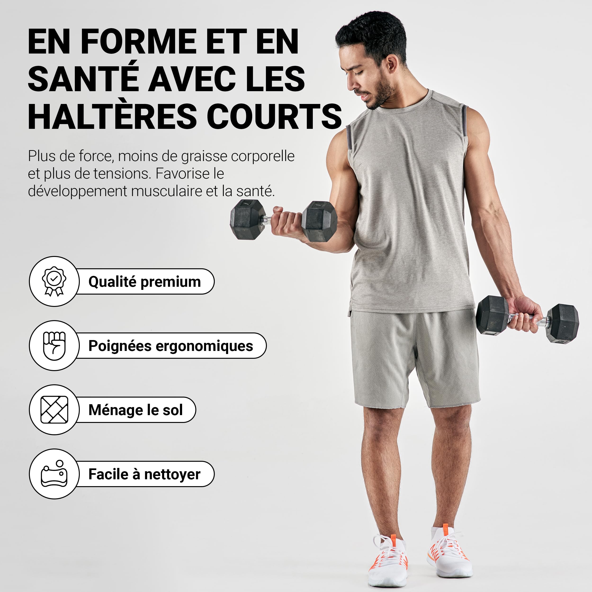 Lot d'haltères hexagonaux MSPORTS Premium (paire) | 5-30 kg | Revêtement antidérapant | Poignées chromées ergonomiques | Set d'haltères courts | Set d'haltères | Dumbell