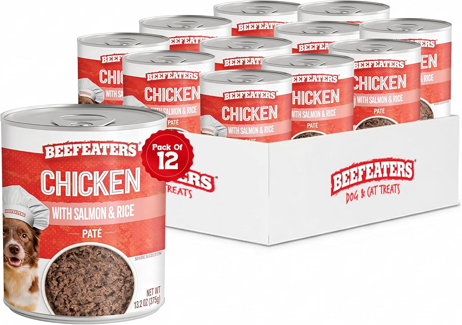 Beefeaters Dog Treats - Chicken with Salmon and Rice Pate 13.2oz, Case of 12 | Complete & Balanced Dog Food for Adults, Supports Muscle, Bone & Teeth Health, Wet Dog Food Cans | Grain-Free