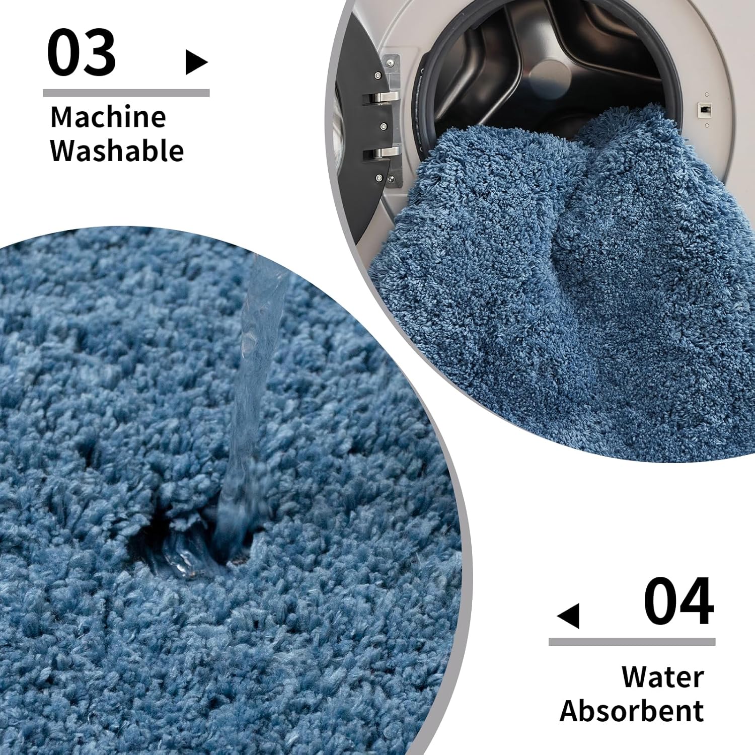 Small Bathroom Rug 17x24 Non Slip Blue Fluffy Bath Mat for Bathroom Floor Washable Plush Luxury Bath Rug for Tub Soft Shaggy Absorbent Shower Mat - Image 5