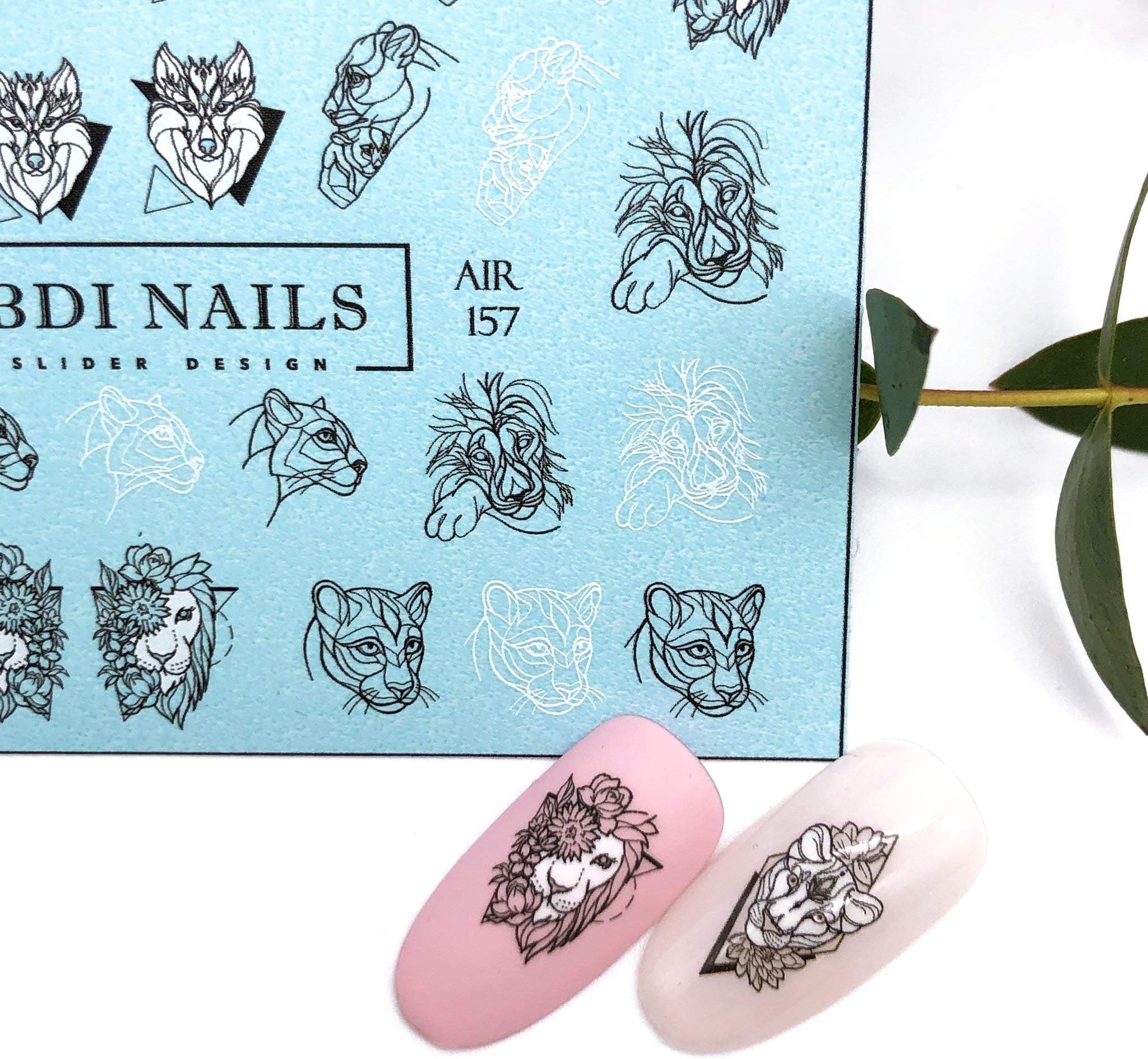 IBDI Geometric wolf and lion nail Decals/Sliders for manicure or pedicure, Decal for nails, Slider for manicures and pedicures, Nail art