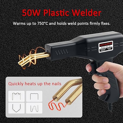 Miniatura 3 de Kit de soldador de plástico para automóvil, kit de soldadura de plástico portátil que incluye 4 tipos800 grapas para reparar piezas de plástico