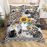 Vista 34 de Erosebridal Funda de edredón de piel de vaca marrón con estampado de vaca de las tierras altas, juego de ropa de cama occidental exótico azteca