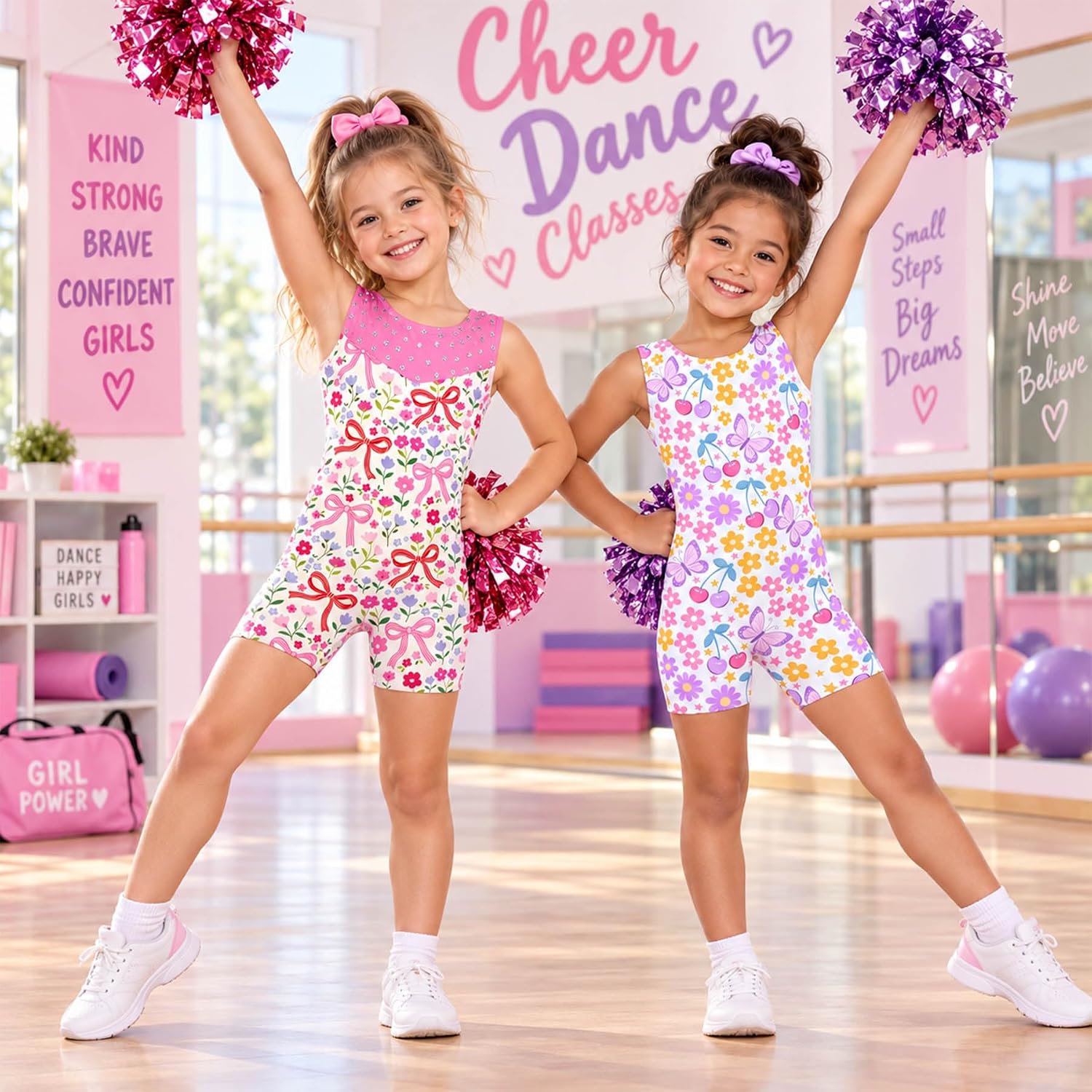 uideazone Girls 2 Pack Gymnastics Leotards Mesh & Solid Neck 4-12 Years