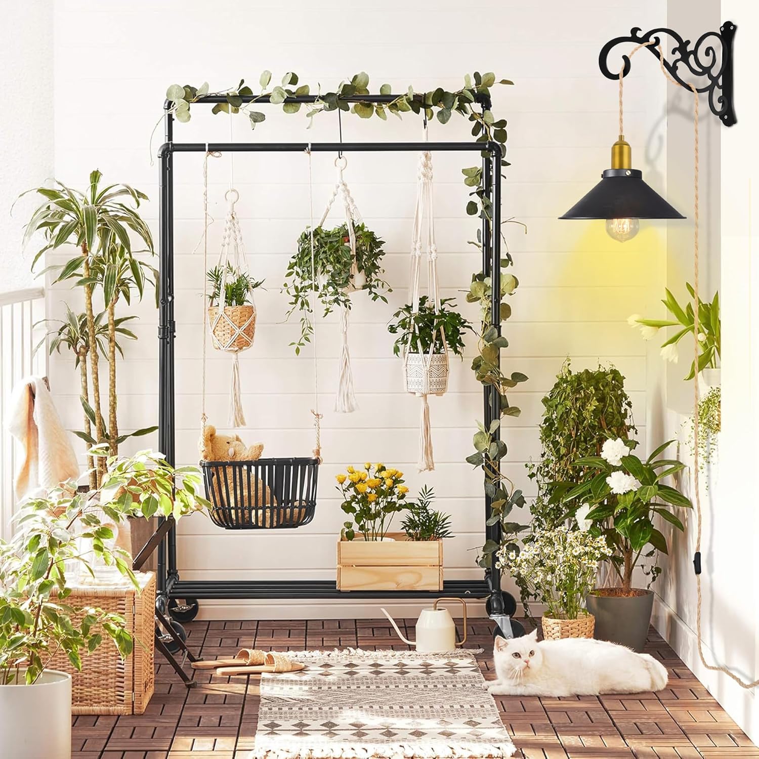 Plug in Pendant Light Cord with Switch, 15 FT Hemp Color Vintage Double Braided Woven Rope, Hanging Lights with Plug-in, E26 Socket, DIY Swag Lamp Kit for Lantern, Pendant & Hanging Fixtures, 2-Set
