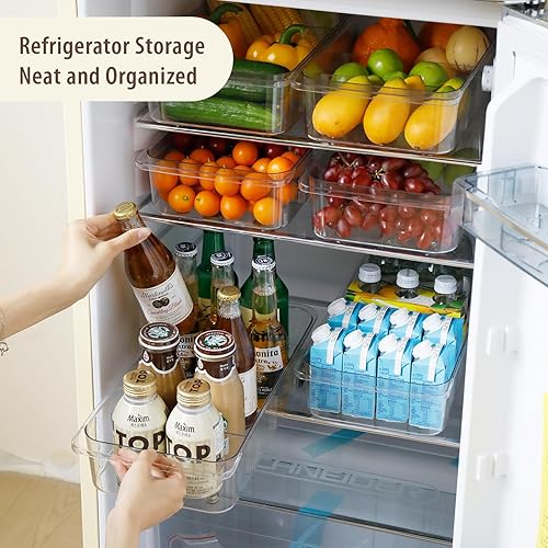 Miniatura 2 de Contenedores organizadores de refrigerador transparentes de plástico para despensa, congelador, cajón, almacenamiento con ruedas y divisores