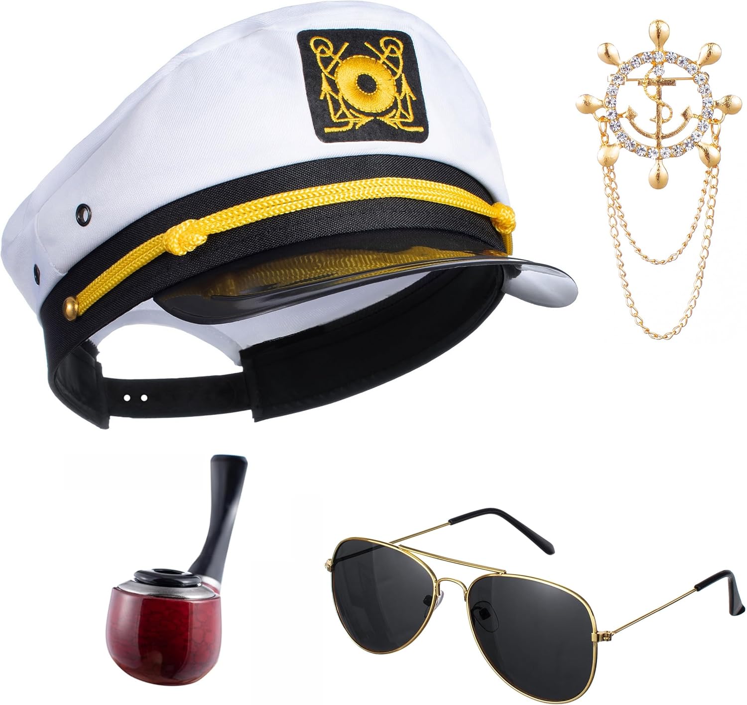 Men Red Silky Robe Jacket Halloween Bunnygirl Cosplay Costume With Captain Hat Glasses Lapel Pin Toy Prop Set - Image 4